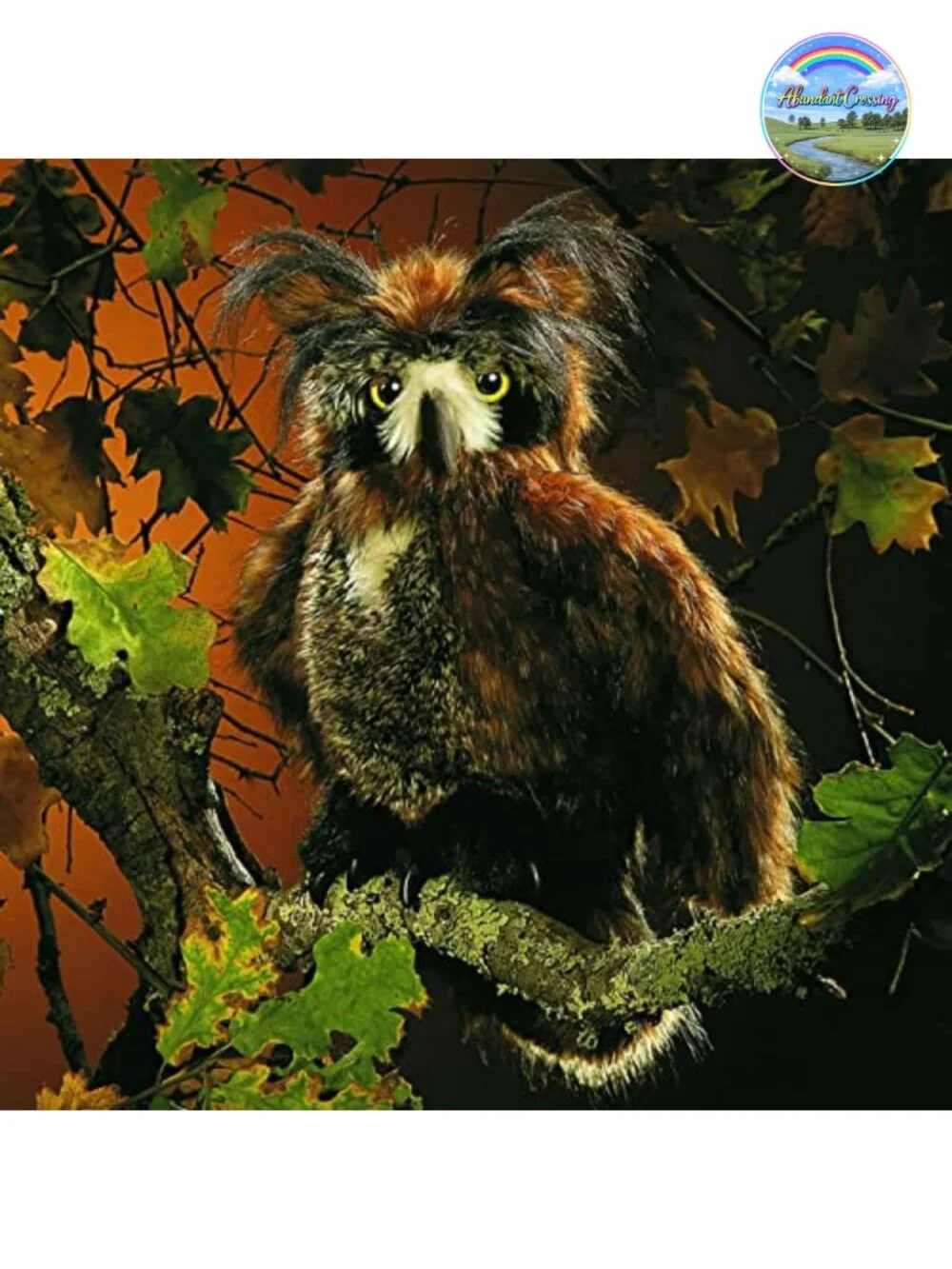 Folkmanis Great Horned Owl Hand Puppet Movable Wings Blinking Eyes Plush